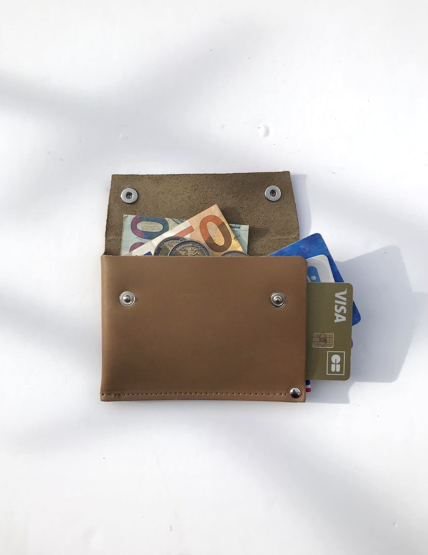 Portefeuille cuir marron texturé