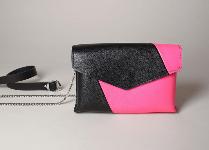 Sac en cuir bicolore 114 rose fluo